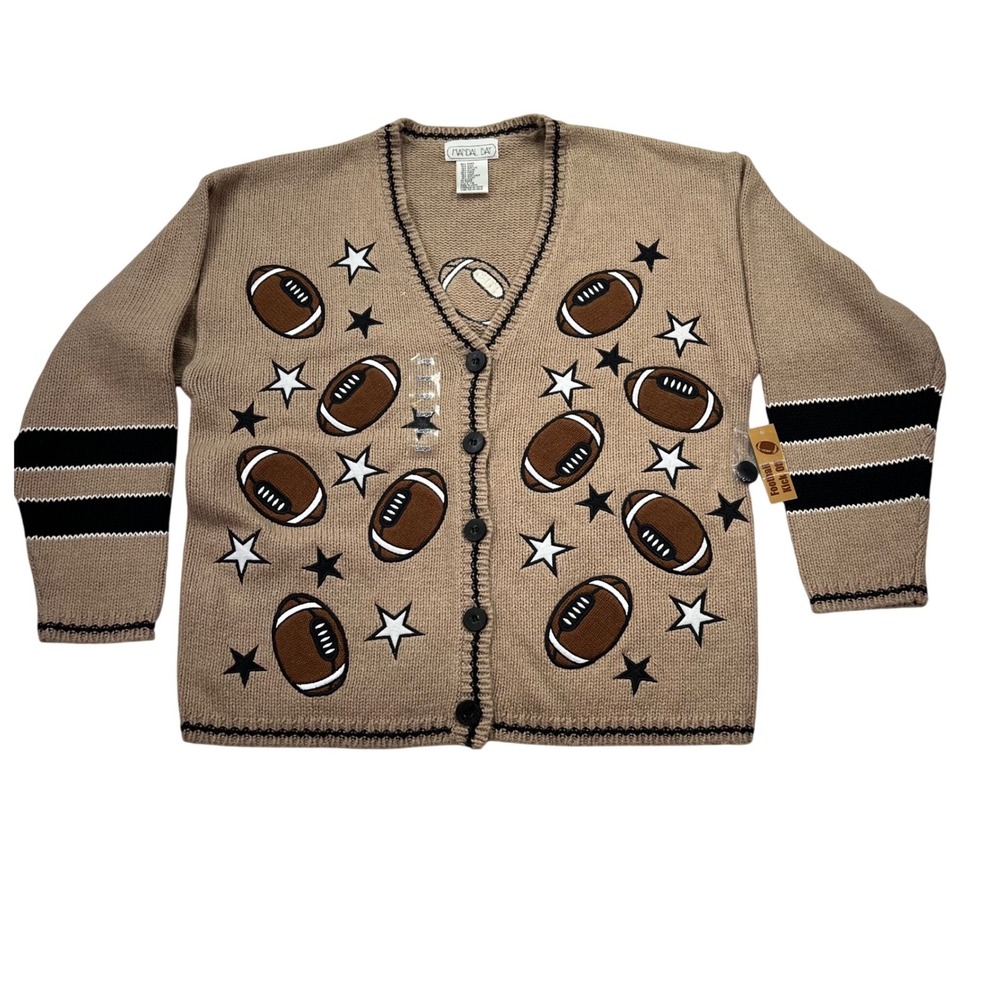 Mandal Bay Football Cardigan Women L Embroidered Stars Wool Blend VTG 90s